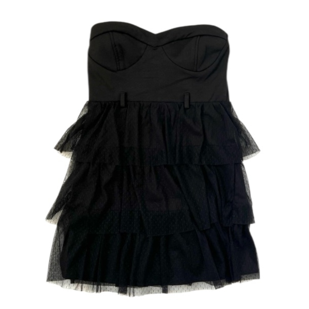 Rixxi strapless tier tulle padded goth sexy funeral mini dress HOCO wedding XS